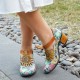 Genuine Leather Retro Floral Hook & Loop Comfy T-strap Heels Genuine Leather Retro Floral Hook & Loop Comfy T-strap Heels
