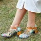 Genuine Leather Retro Floral Hook & Loop Comfy T-strap Heels Genuine Leather Retro Floral Hook & Loop Comfy T-strap Heels