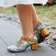 Genuine Leather Retro Floral Hook & Loop Comfy T-strap Heels Genuine Leather Retro Floral Hook & Loop Comfy T-strap Heels
