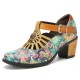 Genuine Leather Retro Floral Hook & Loop Comfy T-strap Heels Genuine Leather Retro Floral Hook & Loop Comfy T-strap Heels