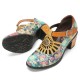 Genuine Leather Retro Floral Hook & Loop Comfy T-strap Heels Genuine Leather Retro Floral Hook & Loop Comfy T-strap Heels