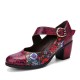 Women Retro Floral Printing Leather Comfy Round Toe Soft Sole Chunky Heels Women Retro Floral Printing Leather Comfy Round Toe Soft Sole Chunky Heels