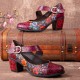 Women Retro Floral Printing Leather Comfy Round Toe Soft Sole Chunky Heels Women Retro Floral Printing Leather Comfy Round Toe Soft Sole Chunky Heels