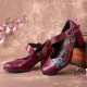 Women Retro Floral Printing Leather Comfy Round Toe Soft Sole Chunky Heels Women Retro Floral Printing Leather Comfy Round Toe Soft Sole Chunky Heels