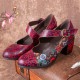 Women Retro Floral Printing Leather Comfy Round Toe Soft Sole Chunky Heels Women Retro Floral Printing Leather Comfy Round Toe Soft Sole Chunky Heels