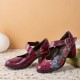 Women Retro Floral Printing Leather Comfy Round Toe Soft Sole Chunky Heels Women Retro Floral Printing Leather Comfy Round Toe Soft Sole Chunky Heels