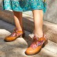 Genuine Leather Retro Floral Lace-up Comfy Round Toe Oxfords Heels Genuine Leather Retro Floral Lace-up Comfy Round Toe Oxfords Heels