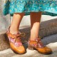 Genuine Leather Retro Floral Lace-up Comfy Round Toe Oxfords Heels Genuine Leather Retro Floral Lace-up Comfy Round Toe Oxfords Heels