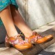 Genuine Leather Retro Floral Lace-up Comfy Round Toe Oxfords Heels Genuine Leather Retro Floral Lace-up Comfy Round Toe Oxfords Heels