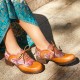 Genuine Leather Retro Floral Lace-up Comfy Round Toe Oxfords Heels Genuine Leather Retro Floral Lace-up Comfy Round Toe Oxfords Heels