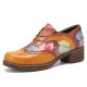 Genuine Leather Retro Floral Lace-up Comfy Round Toe Oxfords Heels Genuine Leather Retro Floral Lace-up Comfy Round Toe Oxfords Heels