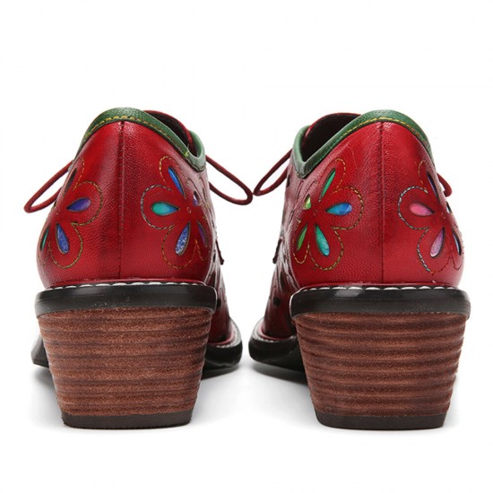 Genuine Leather Retro Comfy Breathable Hollow Lace-up Low Heel Oxfords Shoes Genuine Leather Retro Comfy Breathable Hollow Lace-up Low Heel Oxfords Shoes
