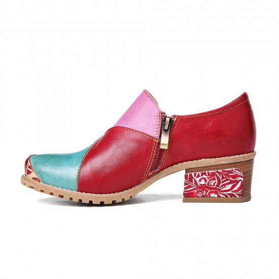 Retro Contrast Splicing Leather Zipper Low Heel Ankle Boots Slip On Block Heel Pumps Retro Contrast Splicing Leather Zipper Low Heel Ankle Boots Slip On Block Heel Pumps