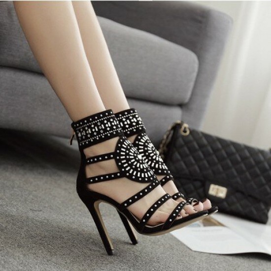 Women Roman Rhinestone Open Toe Party High Heels Pumps Women Roman Rhinestone Open Toe Party High Heels Pumps