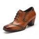 Genuine Leather Comfy Lace-up Retro Square Toe Oxfords Heels Genuine Leather Comfy Lace-up Retro Square Toe Oxfords Heels
