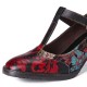 Retro Florals Embroidery Flowers Leather Low Heel T-strap Hook Loop Pumps Retro Florals Embroidery Flowers Leather Low Heel T-strap Hook Loop Pumps