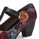 Retro Florals Embroidery Flowers Leather Low Heel T-strap Hook Loop Pumps Retro Florals Embroidery Flowers Leather Low Heel T-strap Hook Loop Pumps