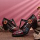 Retro Florals Embroidery Flowers Leather Low Heel T-strap Hook Loop Pumps Retro Florals Embroidery Flowers Leather Low Heel T-strap Hook Loop Pumps