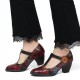 Retro Florals Embroidery Flowers Leather Low Heel T-strap Hook Loop Pumps Retro Florals Embroidery Flowers Leather Low Heel T-strap Hook Loop Pumps