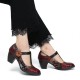 Retro Florals Embroidery Flowers Leather Low Heel T-strap Hook Loop Pumps Retro Florals Embroidery Flowers Leather Low Heel T-strap Hook Loop Pumps