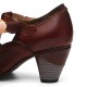 Genuine Leather Hook & Loop Comfy Retro Brown T-strap Heels Genuine Leather Hook & Loop Comfy Retro Brown T-strap Heels
