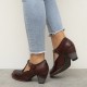 Genuine Leather Hook & Loop Comfy Retro Brown T-strap Heels Genuine Leather Hook & Loop Comfy Retro Brown T-strap Heels