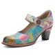 Genuine Leather Hook & Loop Leaf Painted Comfy Mary Jane Heels Genuine Leather Hook & Loop Leaf Painted Comfy Mary Jane Heels