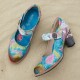 Genuine Leather Hook & Loop Leaf Painted Comfy Mary Jane Heels Genuine Leather Hook & Loop Leaf Painted Comfy Mary Jane Heels
