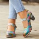 Genuine Leather Hook & Loop Leaf Painted Comfy Mary Jane Heels Genuine Leather Hook & Loop Leaf Painted Comfy Mary Jane Heels