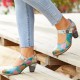 Genuine Leather Hook & Loop Leaf Painted Comfy Mary Jane Heels Genuine Leather Hook & Loop Leaf Painted Comfy Mary Jane Heels