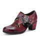 Women Retro Floral Printing Leather Soft Round Toe Sculpted Chunky Heels Women Retro Floral Printing Leather Soft Round Toe Sculpted Chunky Heels