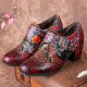 Women Retro Floral Printing Leather Soft Round Toe Sculpted Chunky Heels Women Retro Floral Printing Leather Soft Round Toe Sculpted Chunky Heels