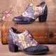 Women Retro Floral Printing Leather Splicing Soft Comfy Sculpted Chunky Heels Women Retro Floral Printing Leather Splicing Soft Comfy Sculpted Chunky Heels