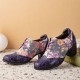 Women Retro Floral Printing Leather Splicing Soft Comfy Sculpted Chunky Heels Women Retro Floral Printing Leather Splicing Soft Comfy Sculpted Chunky Heels