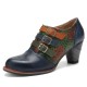 Genuine Leather Comfy Side-zip Retro Belt Buckle Decor Floral Heels Genuine Leather Comfy Side-zip Retro Belt Buckle Decor Floral Heels