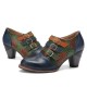 Genuine Leather Comfy Side-zip Retro Belt Buckle Decor Floral Heels Genuine Leather Comfy Side-zip Retro Belt Buckle Decor Floral Heels