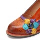 Genuine Leather Hook & Loop Floral Embellished Comfy Mary Jane Heels Genuine Leather Hook & Loop Floral Embellished Comfy Mary Jane Heels