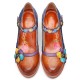 Genuine Leather Hook & Loop Floral Embellished Comfy Mary Jane Heels Genuine Leather Hook & Loop Floral Embellished Comfy Mary Jane Heels