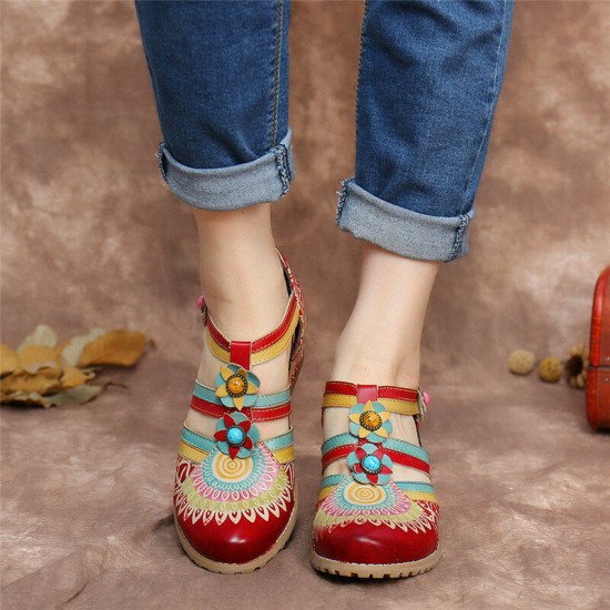 Bohemia Ethnic Style Stitching Embossed Beading Floral Chunky Heel Pumps Bohemia Ethnic Style Stitching Embossed Beading Floral Chunky Heel Pumps