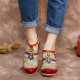 Bohemia Ethnic Style Stitching Embossed Beading Floral Chunky Heel Pumps Bohemia Ethnic Style Stitching Embossed Beading Floral Chunky Heel Pumps