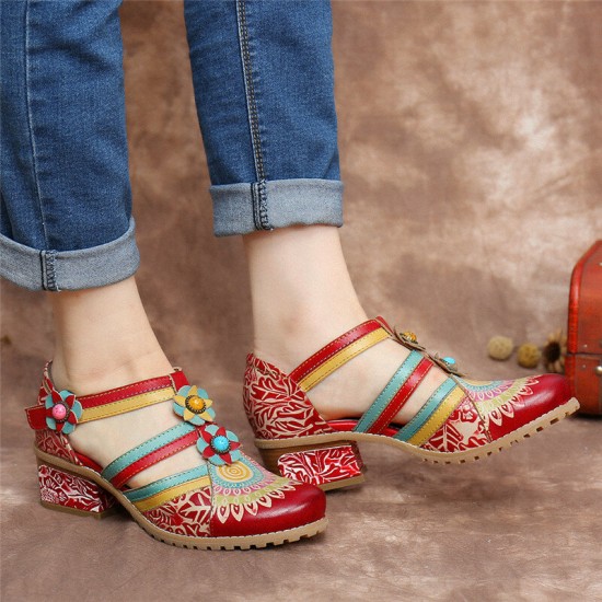 Bohemia Ethnic Style Stitching Embossed Beading Floral Chunky Heel Pumps Bohemia Ethnic Style Stitching Embossed Beading Floral Chunky Heel Pumps