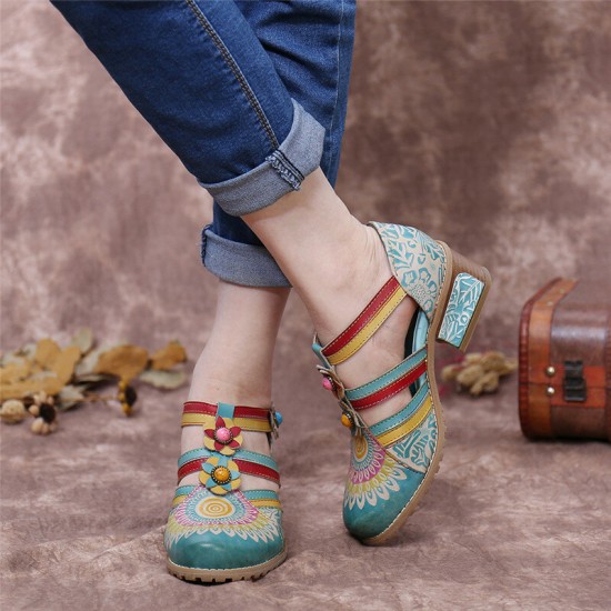Bohemia Ethnic Style Stitching Embossed Beading Floral Chunky Heel Pumps Bohemia Ethnic Style Stitching Embossed Beading Floral Chunky Heel Pumps
