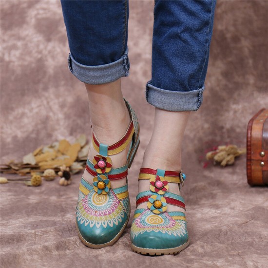 Bohemia Ethnic Style Stitching Embossed Beading Floral Chunky Heel Pumps Bohemia Ethnic Style Stitching Embossed Beading Floral Chunky Heel Pumps