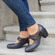 Genuine Leather Hook Loop Comfy Round Toe Retro Mary Jane Heels Genuine Leather Hook Loop Comfy Round Toe Retro Mary Jane Heels