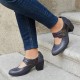 Genuine Leather Hook Loop Comfy Round Toe Retro Mary Jane Heels Genuine Leather Hook Loop Comfy Round Toe Retro Mary Jane Heels