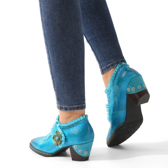 Genuine Leather Retro Comfy Square Toe Hook & Loop Mary Jane Heels Genuine Leather Retro Comfy Square Toe Hook & Loop Mary Jane Heels