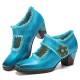 Genuine Leather Retro Comfy Square Toe Hook & Loop Mary Jane Heels Genuine Leather Retro Comfy Square Toe Hook & Loop Mary Jane Heels