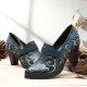 Retro Genuine Leather Vine Pattern Solid Color Elegant Hook Loop Pumps Retro Genuine Leather Vine Pattern Solid Color Elegant Hook Loop Pumps