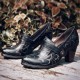 Retro Genuine Leather Vine Pattern Solid Color Elegant Hook Loop Pumps Retro Genuine Leather Vine Pattern Solid Color Elegant Hook Loop Pumps
