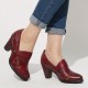 Retro Genuine Leather Vine Pattern Solid Color Elegant Hook Loop Pumps Retro Genuine Leather Vine Pattern Solid Color Elegant Hook Loop Pumps